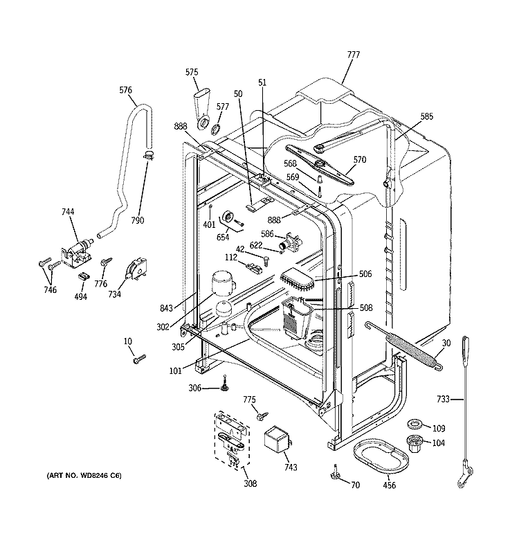 BODY PARTS Diagram and Parts List for EDW6100N20WW  General Electric Dishwasher