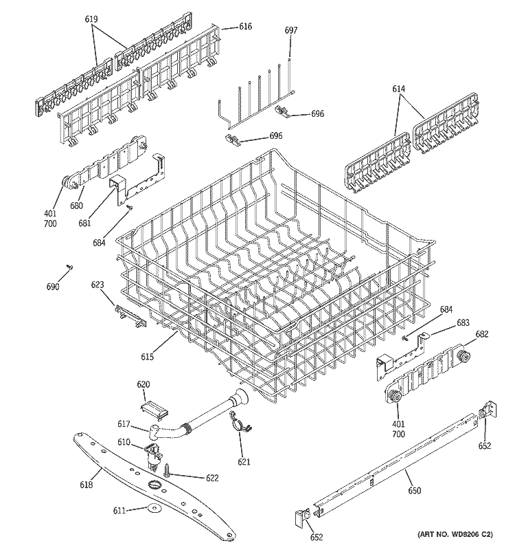 UPPER RACK ASSEMBLY Diagram and Parts List for GHDA674N20BG  General Electric Dishwasher