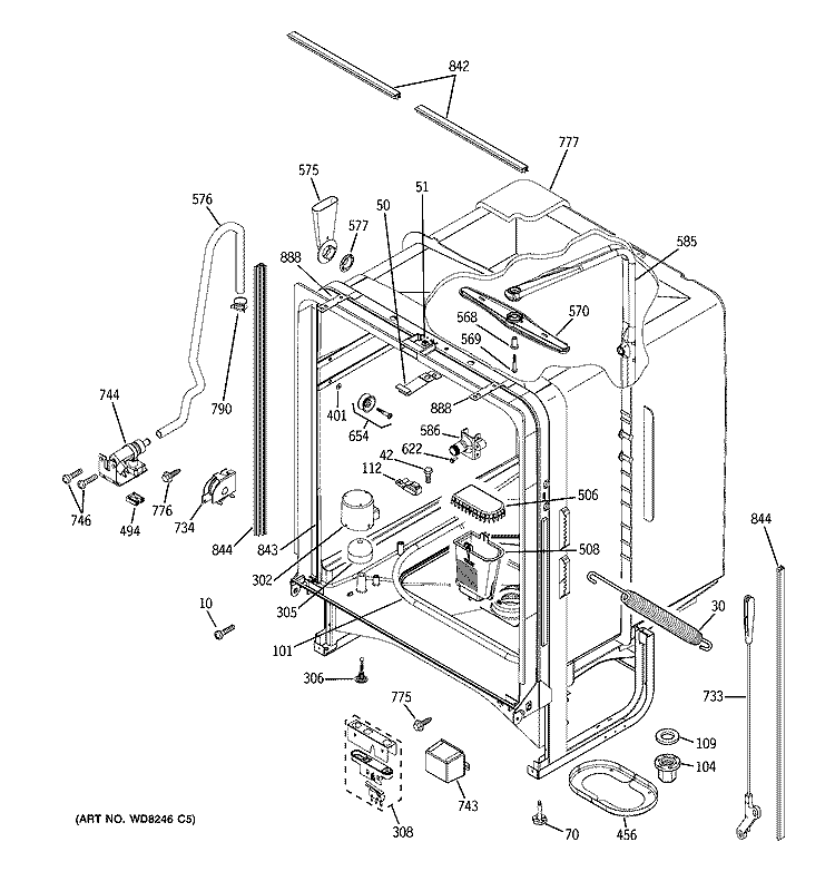 BODY PARTS Diagram and Parts List for GLD6800N20WW  General Electric Dishwasher