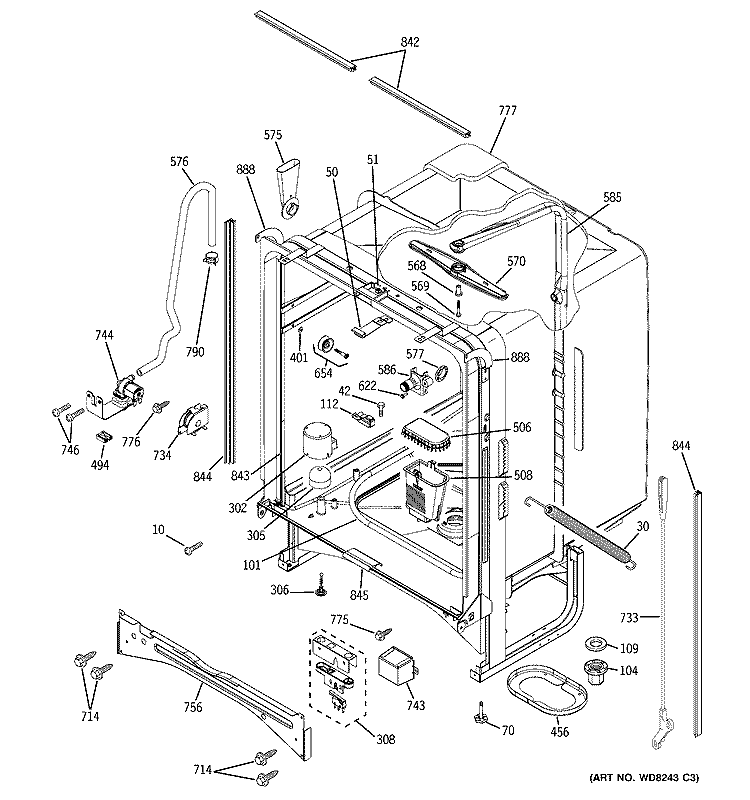 BODY PARTS Diagram and Parts List for PDW7900N20CC  General Electric Dishwasher
