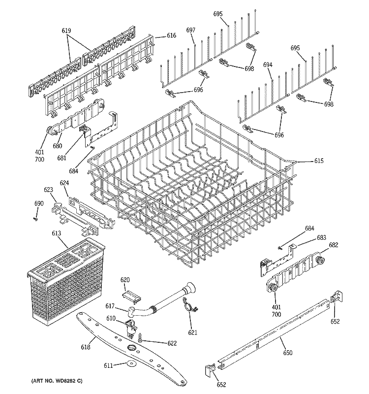 UPPER RACK ASSEMBLY Diagram and Parts List for PDW7900N20CC  General Electric Dishwasher