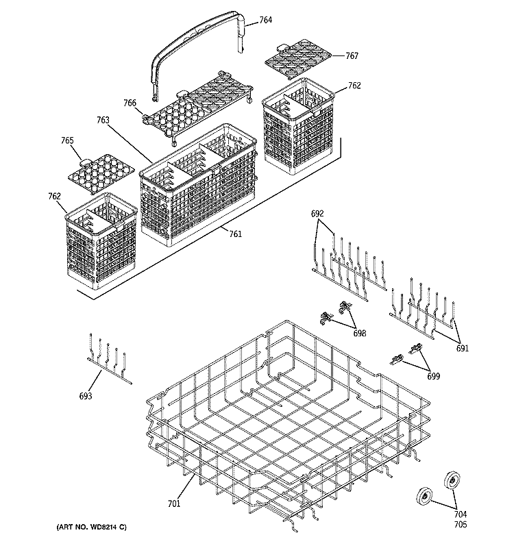 LOWER RACK ASSEMBLY Diagram and Parts List for PDW7900N20CC  General Electric Dishwasher