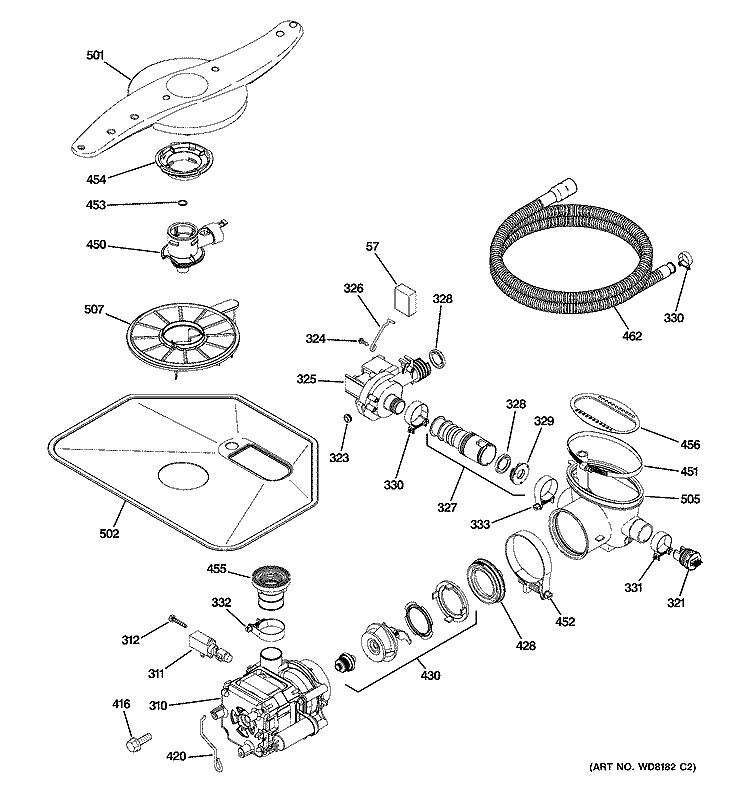 MOTOR - PUMP MECHANISM Diagram and Parts List for PDW9980N20SS  General Electric Dishwasher