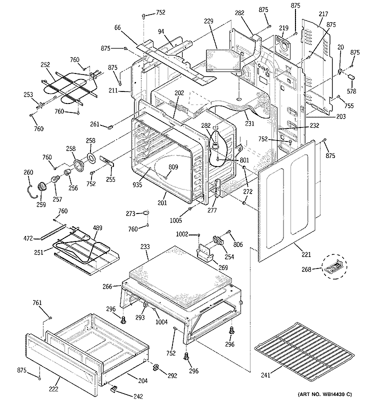 BODY PARTS Diagram and Parts List for JBP77DM1BB  General Electric Range