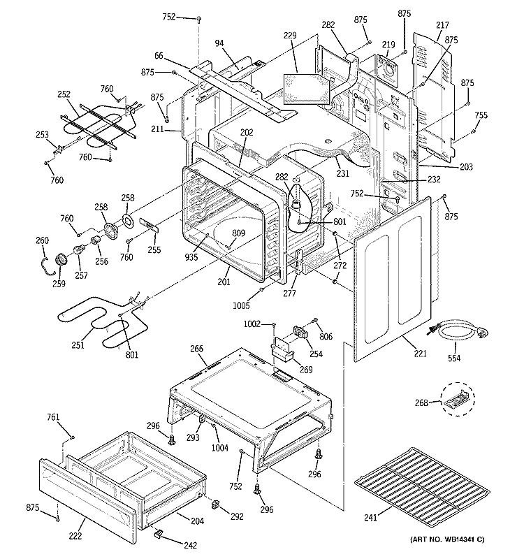 BODY PARTS Diagram and Parts List for JCBP66DM2BB  General Electric Range