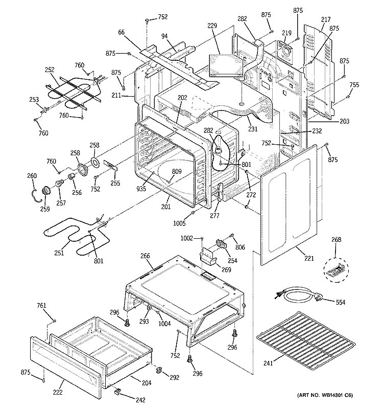BODY PARTS Diagram and Parts List for JCBP67CM2WW  General Electric Range