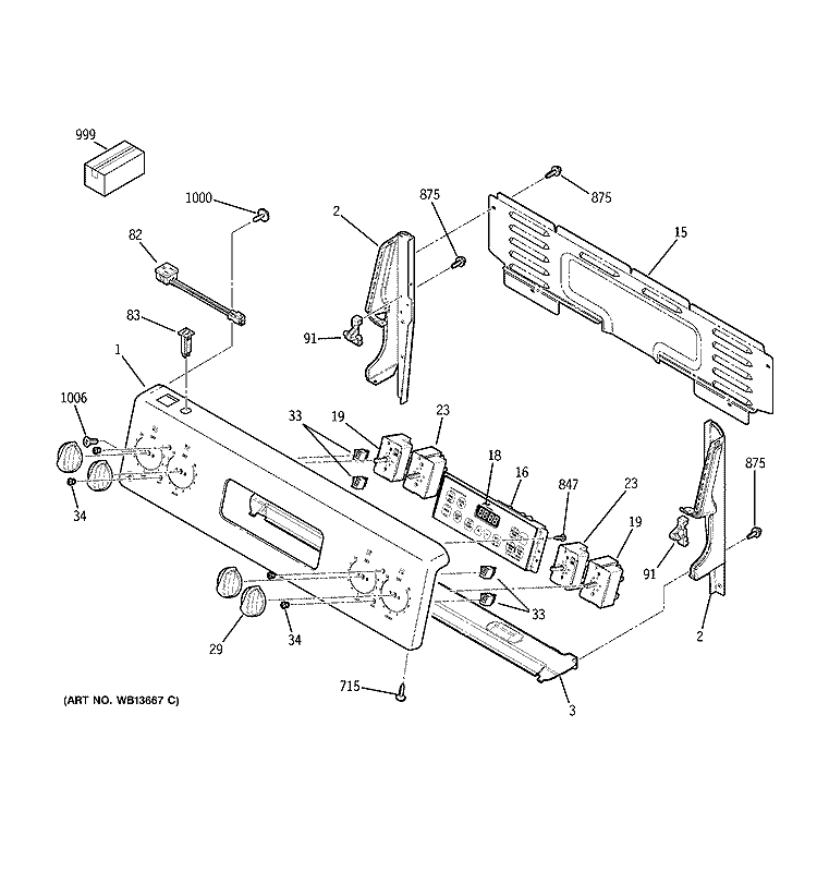 CONTROL PANEL Diagram and Parts List for JCBP70DM2WW  General Electric Range