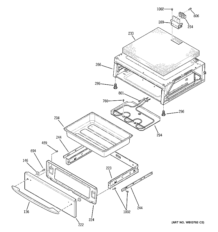WARMING DRAWER Diagram and Parts List for JCBP85SM2SS  General Electric Range