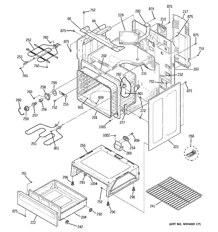 BODY PARTS Diagram and Parts List for JB660DM2WW  General Electric Range