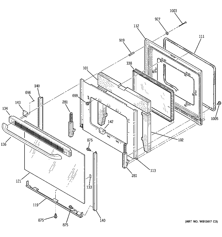 DOOR Diagram and Parts List for JB660DM2WW  General Electric Range