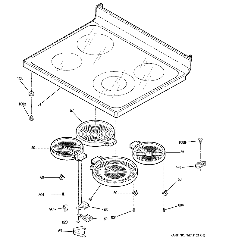 COOKTOP Diagram and Parts List for JCBP65DM2WW  General Electric Range