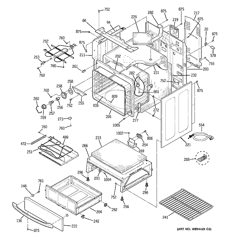 BODY PARTS Diagram and Parts List for JCBP77SM2SS  General Electric Range