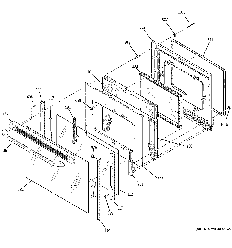 DOOR Diagram and Parts List for JCBP77SM2SS  General Electric Range