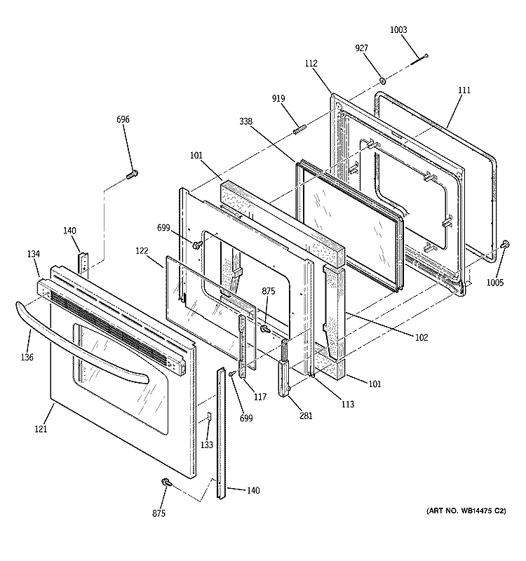 DOOR Diagram and Parts List for JBP71SM2SS  General Electric Range