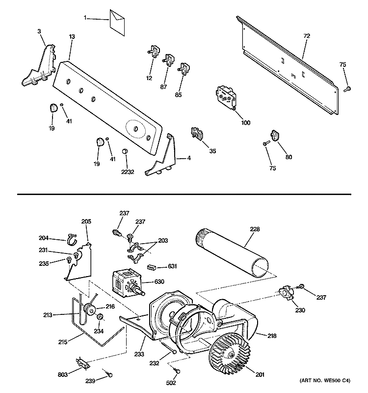 BACKSPLASH, BLOWER & MOTOR Diagram and Parts List for DWSR463EG2WW  General Electric Dryer