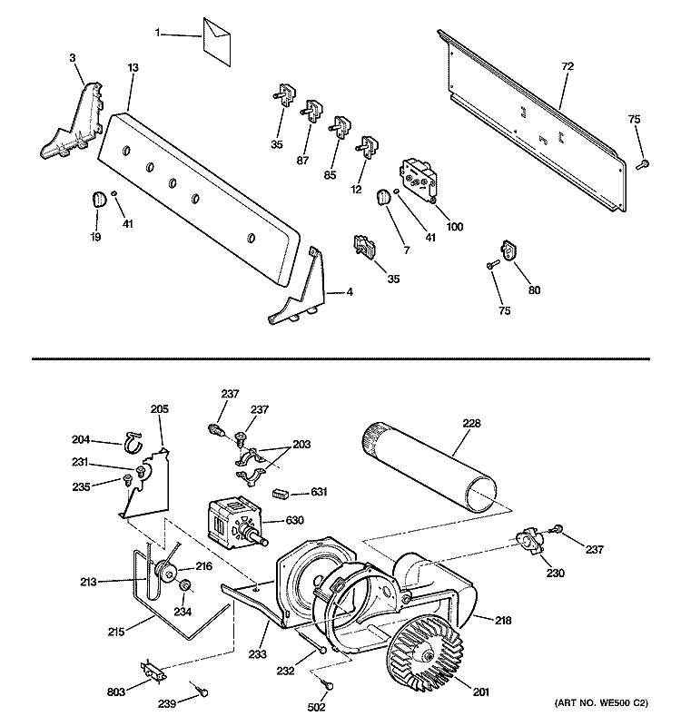 BACKSPLASH, BLOWER & MOTOR Diagram and Parts List for DWSR483EG4WW  General Electric Dryer