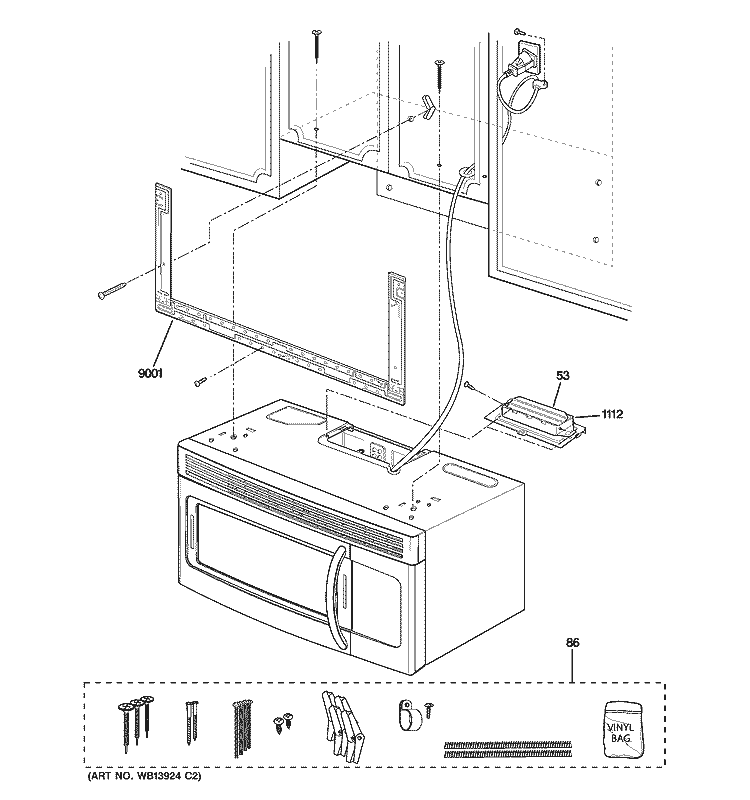 INSTALLATION PARTS Diagram and Parts List for HVM1540SM2SS  General Electric Microwave