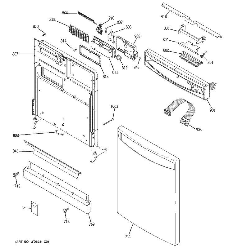 ESCUTCHEON & DOOR ASSEMBLY Diagram and Parts List for PDW7300N20CC  General Electric Dishwasher