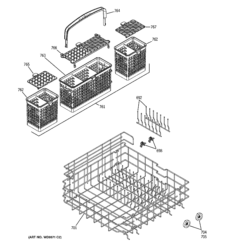 LOWER RACK ASSEMBLY Diagram and Parts List for PDW7300N20CC  General Electric Dishwasher