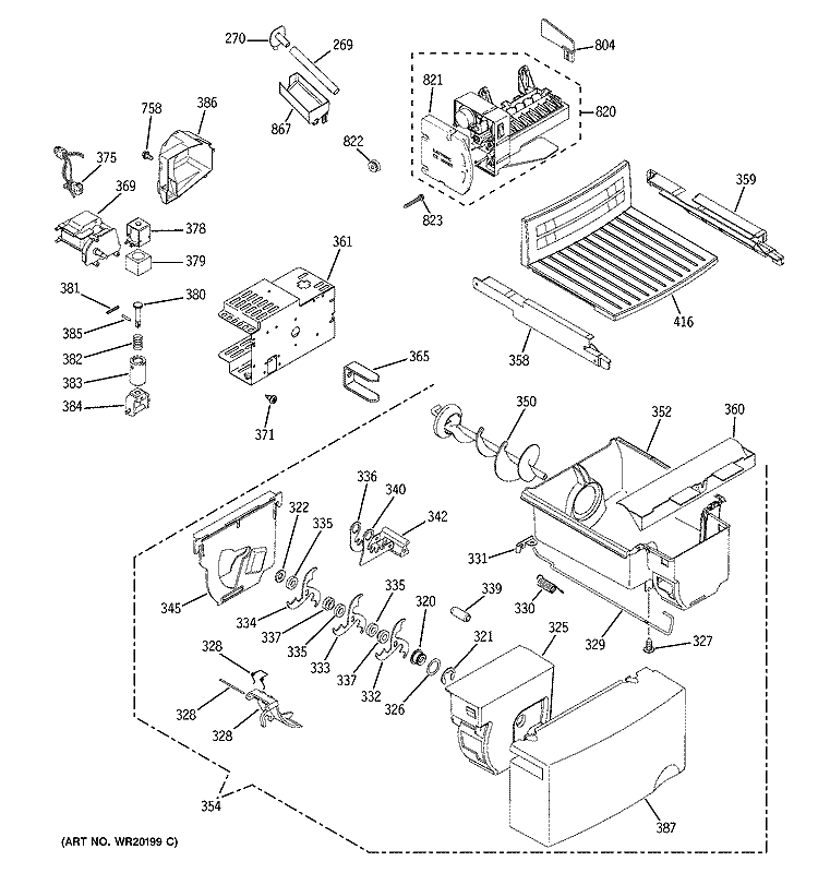 ICE MAKER & DISPENSER Diagram and Parts List for ESH22JFWDBB  General Electric Refrigerator