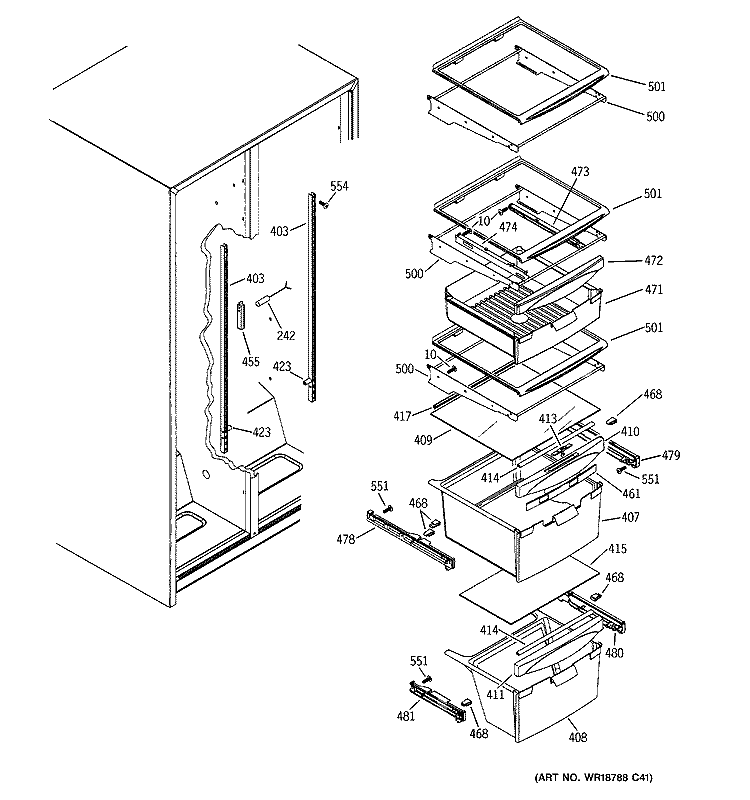 FRESH FOOD SHELVES Diagram and Parts List for GSH22JFTDCC  General Electric Refrigerator