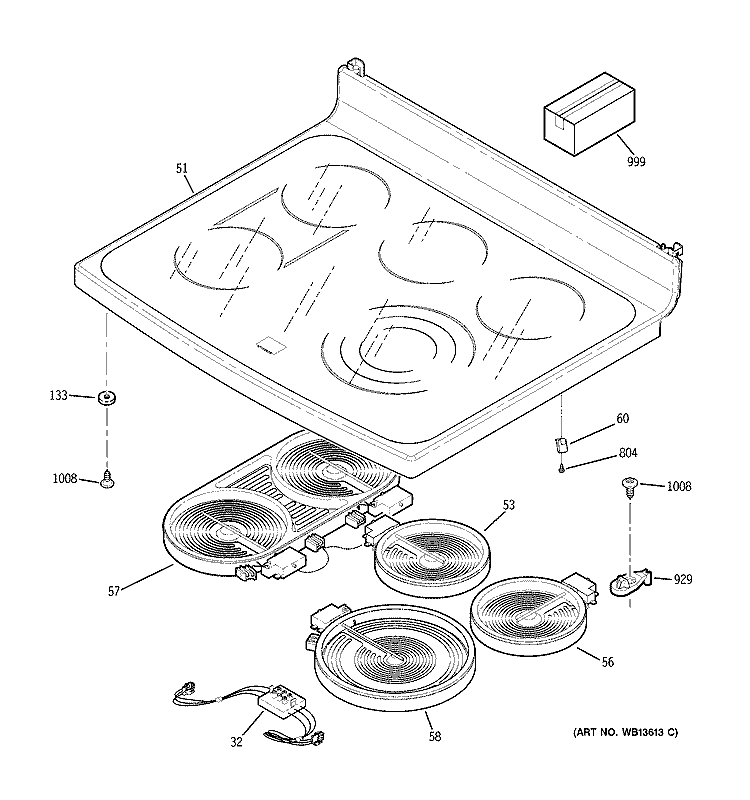 COOKTOP Diagram and Parts List for JCB968BK3BB  General Electric Range