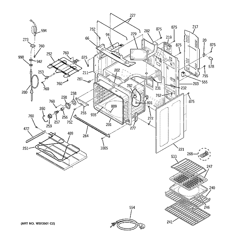 BODY PARTS Diagram and Parts List for JCB968BK3BB  General Electric Range