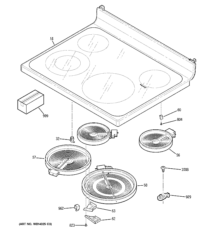 COOKTOP Diagram and Parts List for EER2002M02BS  General Electric Range