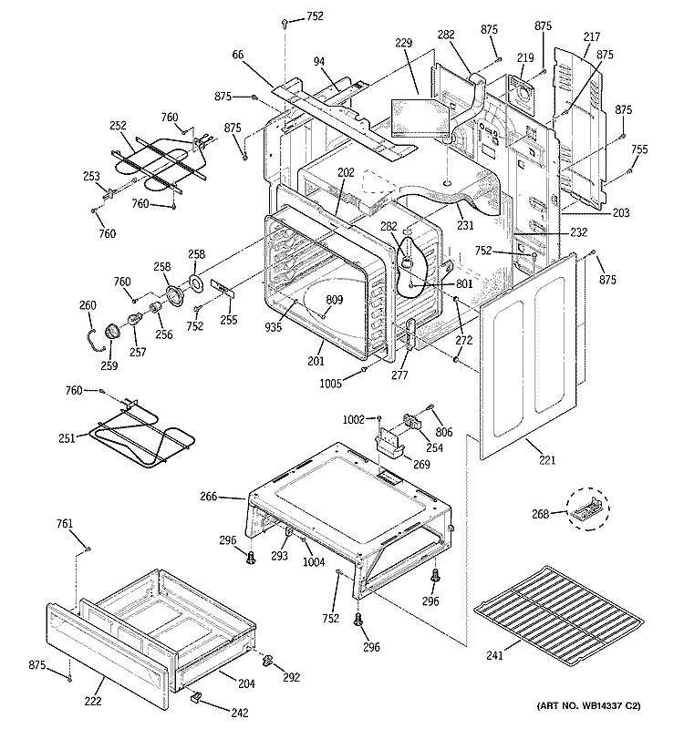 BODY PARTS Diagram and Parts List for EER2002M02BS  General Electric Range