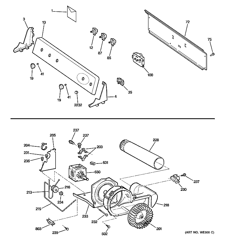 BACKSPLASH, BLOWER & MOTOR Diagram and Parts List for DRSR483GG2WW  General Electric Dryer
