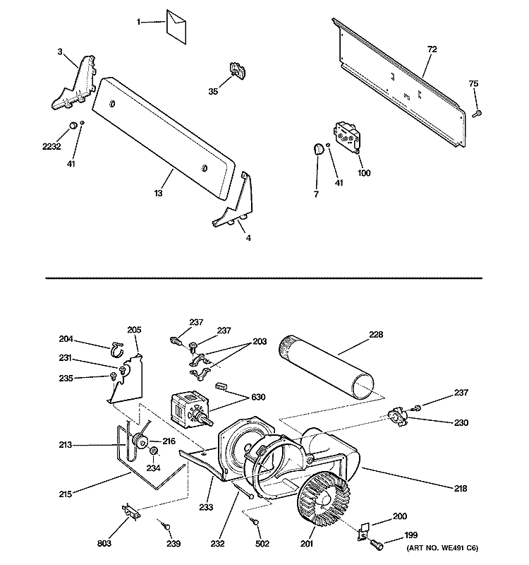 BACKSPLASH, BLOWER & MOTOR Diagram and Parts List for DVLR223PG0WW  General Electric Dryer