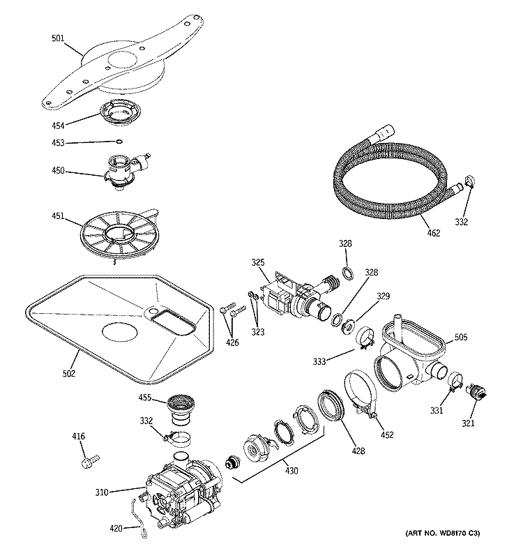 MOTOR - PUMP MECHANISM Diagram and Parts List for EDW6160N20SS  General Electric Dishwasher