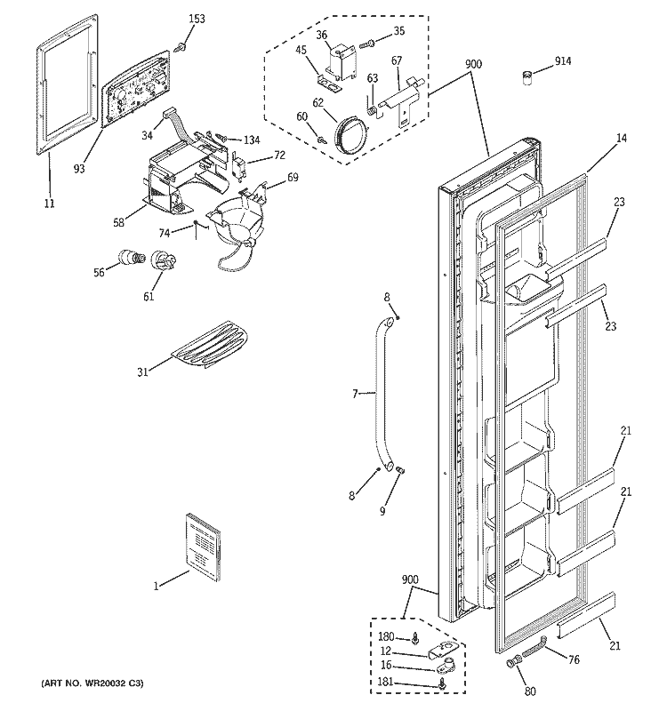 FREEZER DOOR Diagram and Parts List for ESH25JSWESS  General Electric Refrigerator