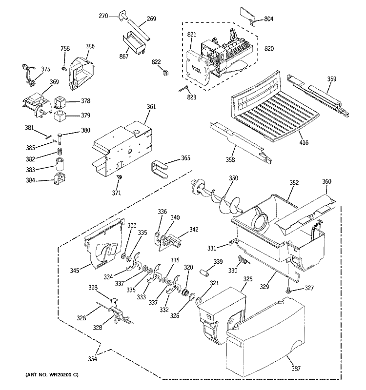 ICE MAKER & DISPENSER Diagram and Parts List for ESH25JSWESS  General Electric Refrigerator