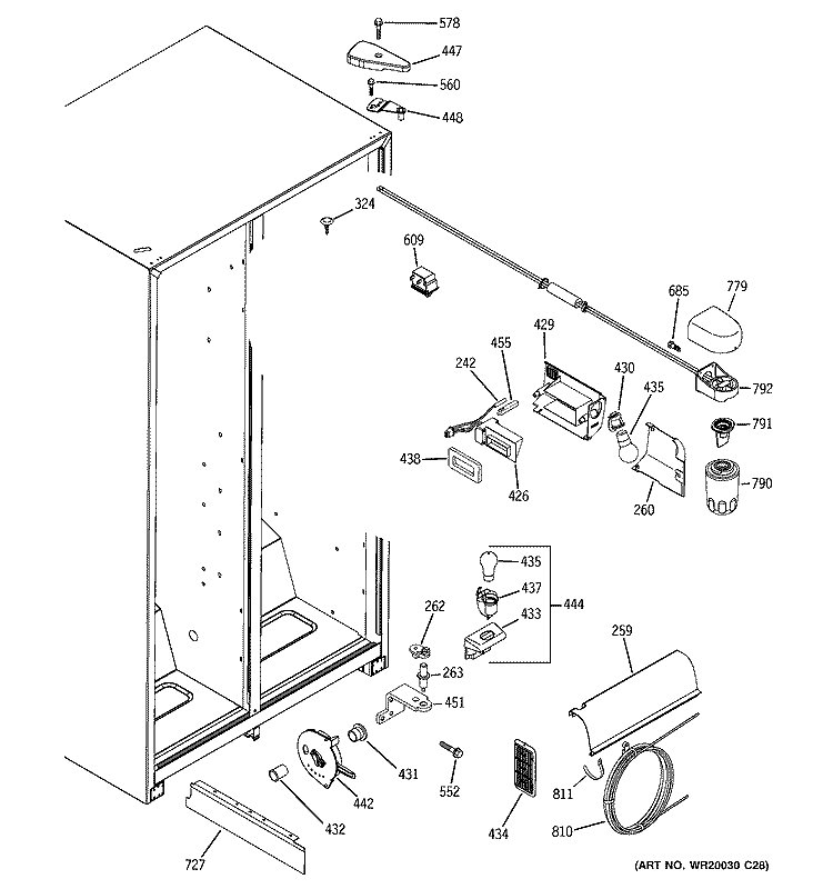 FRESH FOOD SECTION Diagram and Parts List for ESH25JSWESS  General Electric Refrigerator