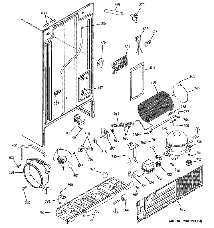 SEALED SYSTEM & MOTHER BOARD Diagram and Parts List for ESH25JSWESS  General Electric Refrigerator