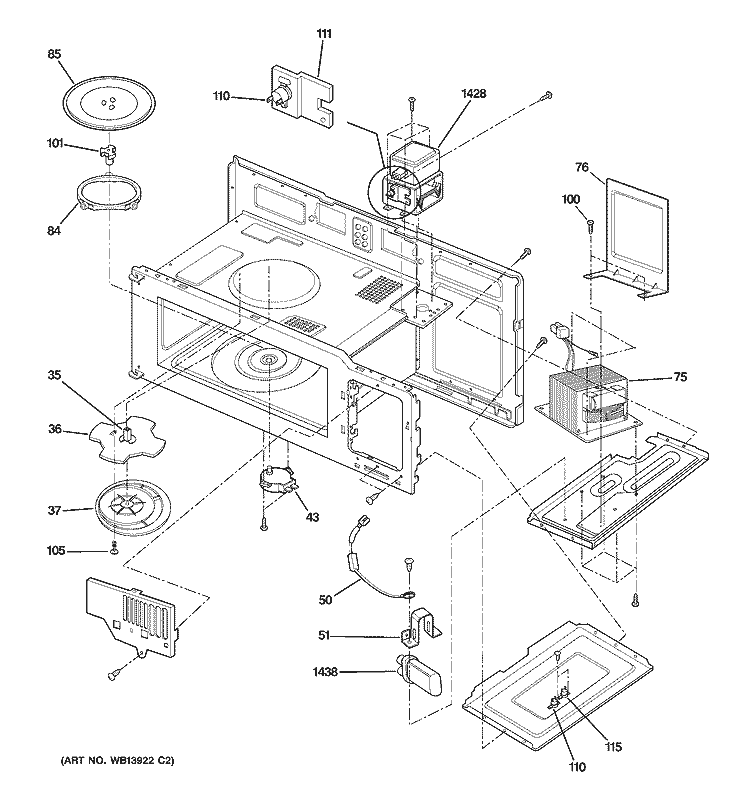 INTERIOR PARTS 1 Diagram and Parts List for JNM1541SM2SS  General Electric Microwave
