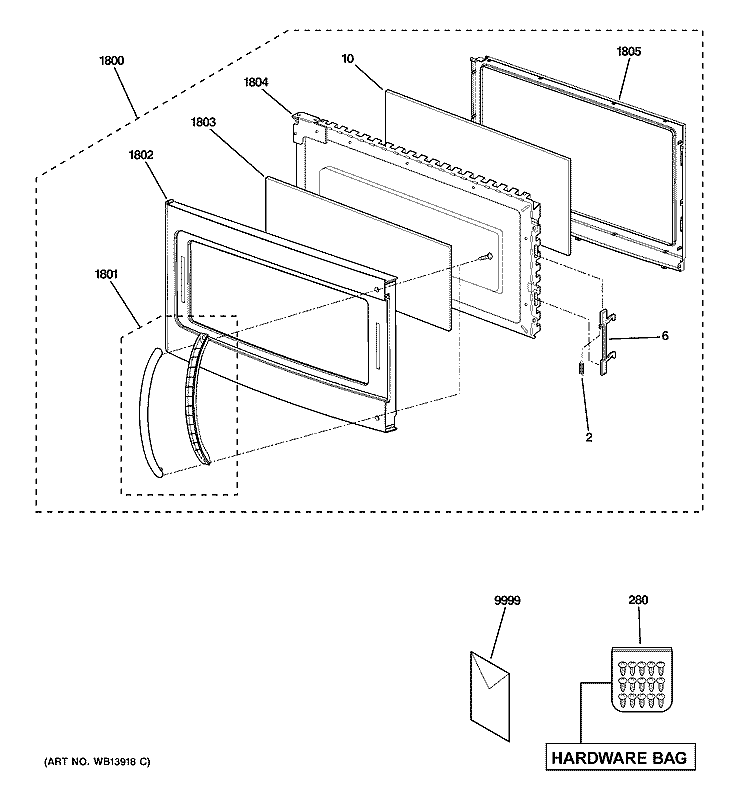 DOOR PARTS Diagram and Parts List for JVM1540DM2BB  General Electric Microwave