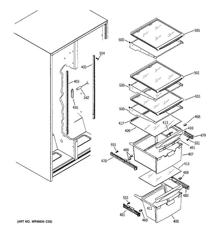 FRESH FOOD SHELVES Diagram and Parts List for HSH22IFTCWW  Hotpoint Refrigerator