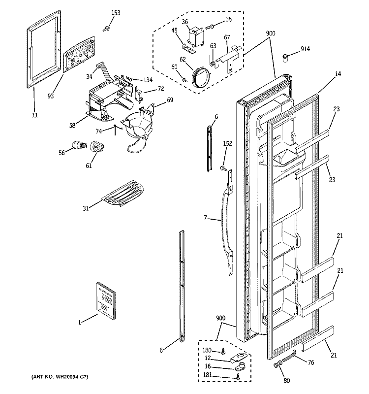 FREEZER DOOR Diagram and Parts List for HSM22IFTCSA  Hotpoint Refrigerator