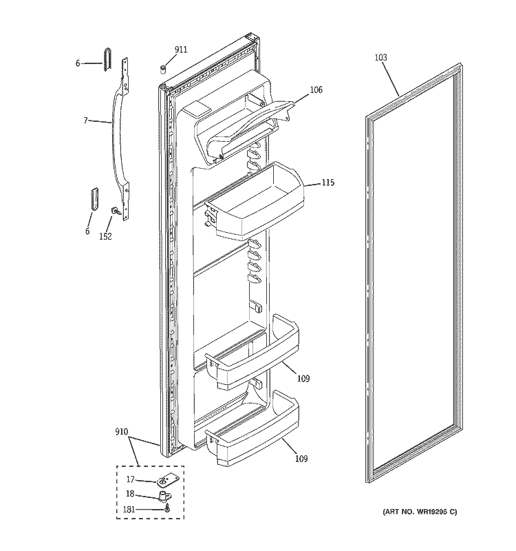FRESH FOOD DOOR Diagram and Parts List for HSM25GFTESA  Hotpoint Refrigerator