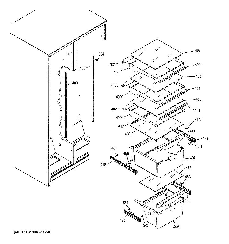 FRESH FOOD SHELVES Diagram and Parts List for HSM25GFTESA  Hotpoint Refrigerator