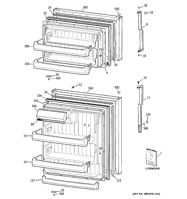 DOORS Diagram and Parts List for HTS18GBSARCC  Hotpoint Refrigerator