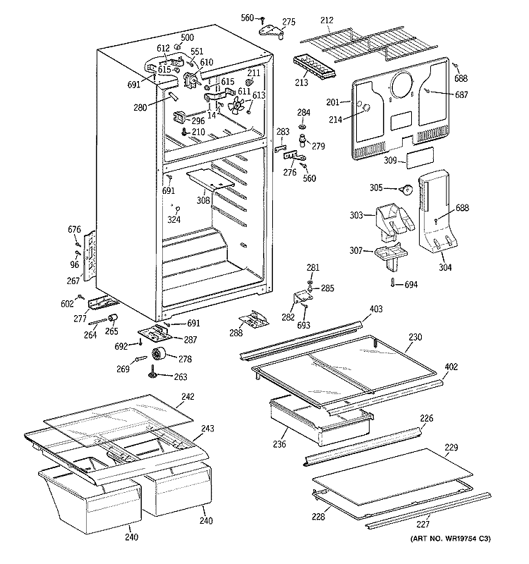 CABINET Diagram and Parts List for HTS18GBSARCC  Hotpoint Refrigerator