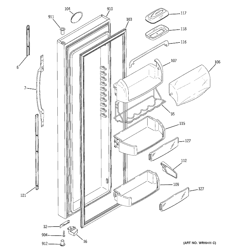 FRESH FOOD DOOR Diagram and Parts List for HSK29MGWACCC  Hotpoint Refrigerator