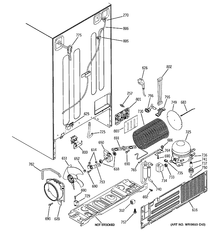 SEALED SYSTEM & MOTHER BOARD Diagram and Parts List for HSK29MGWACCC  Hotpoint Refrigerator