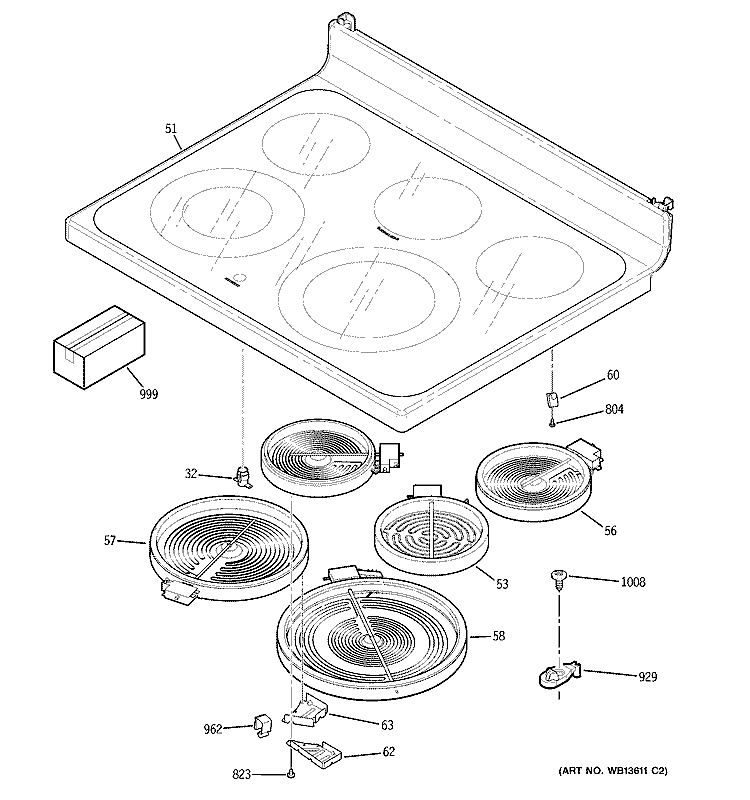 COOKTOP Diagram and Parts List for JBP72TM2WW  General Electric Range