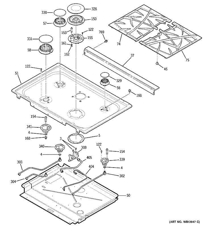 COOKTOP Diagram and Parts List for PGS908SEM1SS  General Electric Range