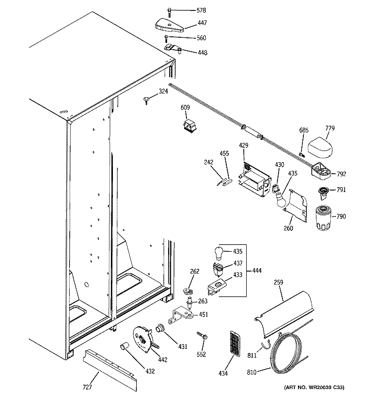FRESH FOOD SECTION Diagram and Parts List for ESH22JSWCSS  General Electric Refrigerator