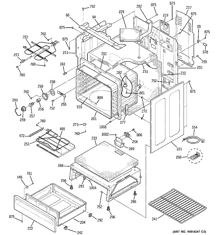 BODY PARTS Diagram and Parts List for JCBP77DM2WW  General Electric Range